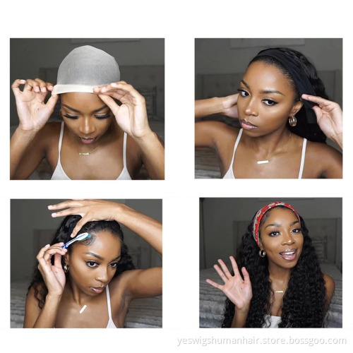Supplier Virgin Brazilian Cuticle Aligned Deep Wave Headband Wig For Black Women Full Machine Made None Lace Human Hair Wigs